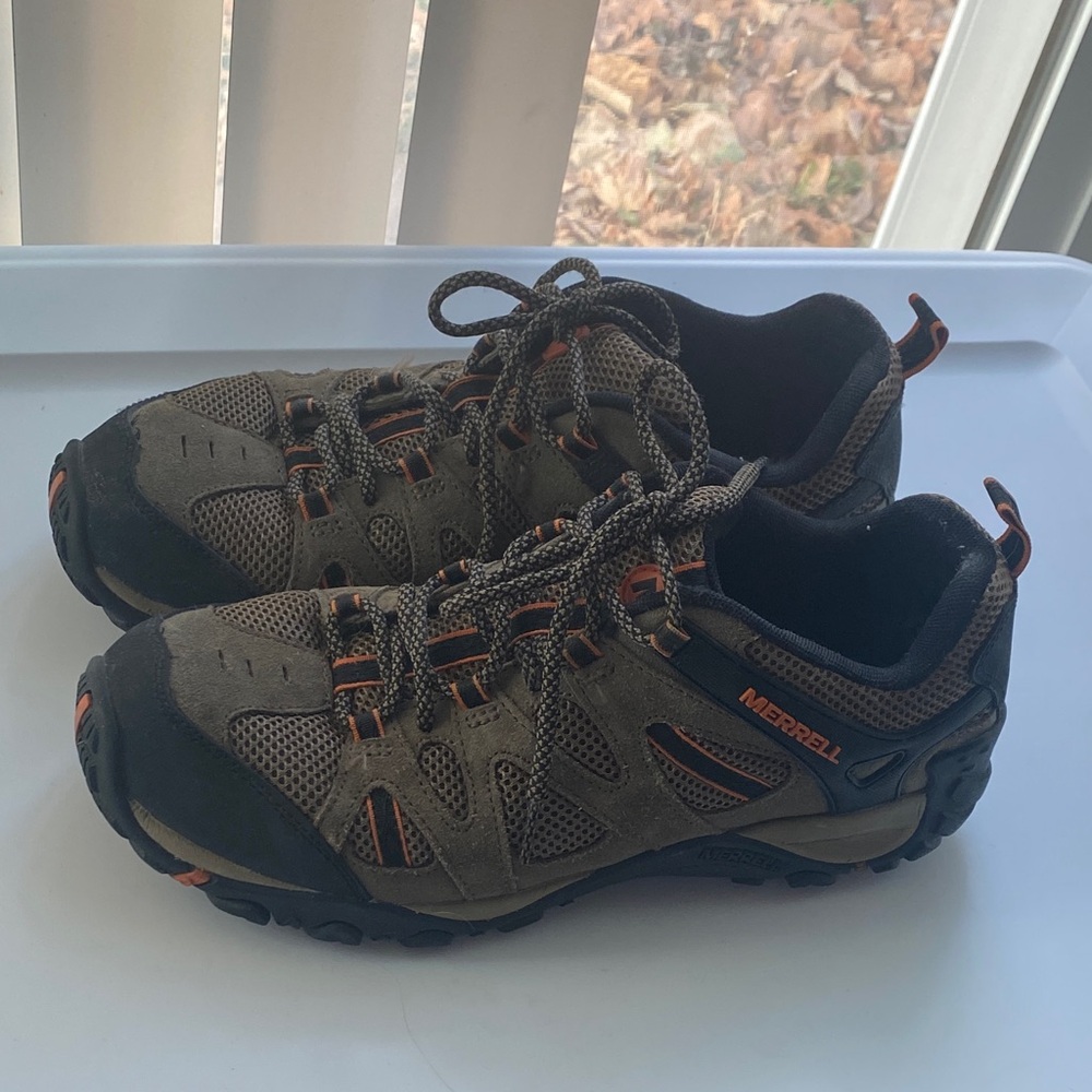 Merrell Brown and Black Outdoor Shoes with Orange Highlights